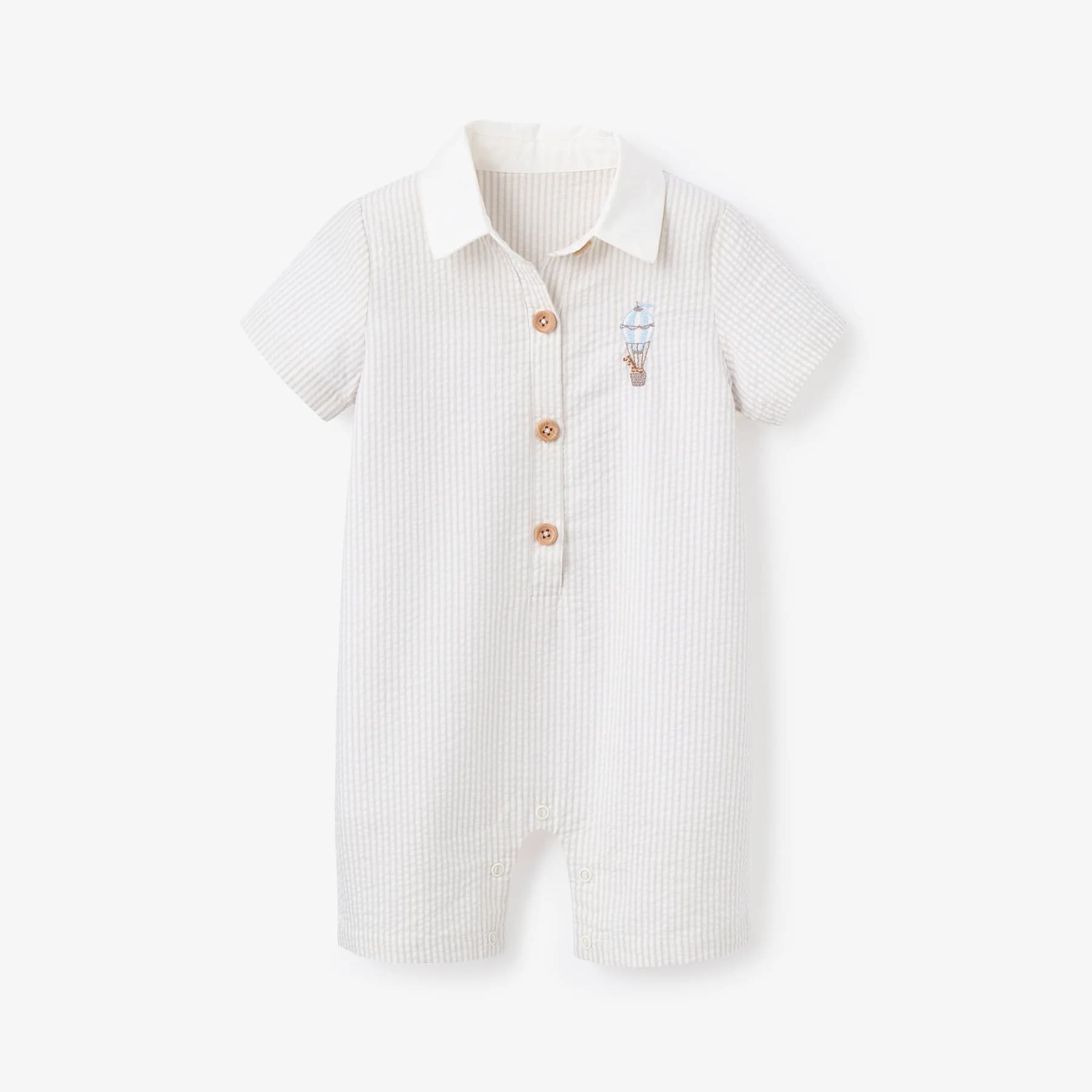 Up & Away Grey Seersucker Collared Shortall