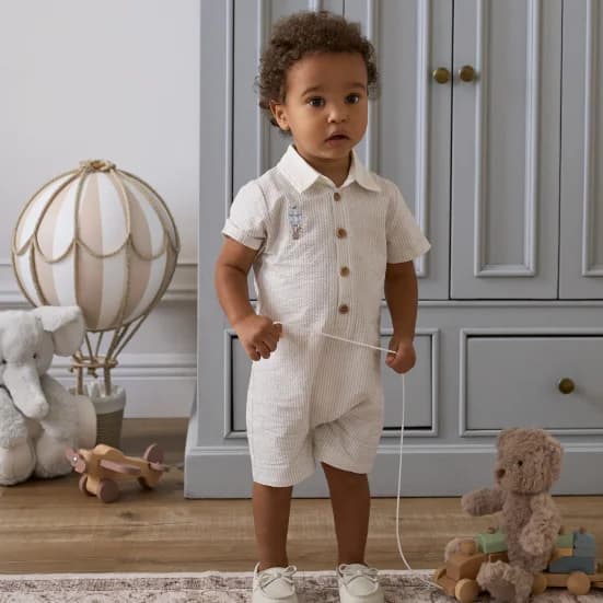 Up & Away Grey Seersucker Collared Shortall