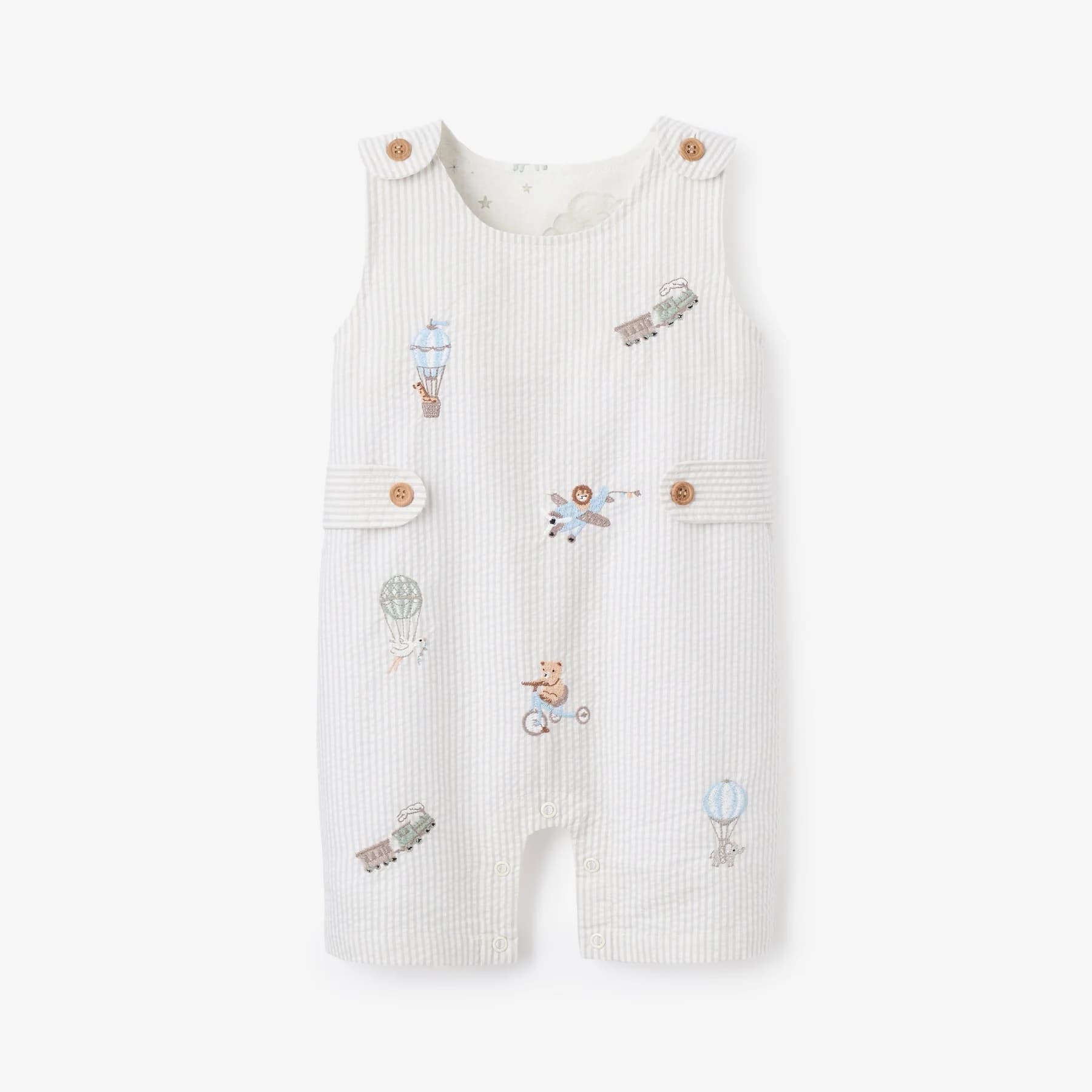 Up & Away Embroidered Gray Seersucker Jon Jon