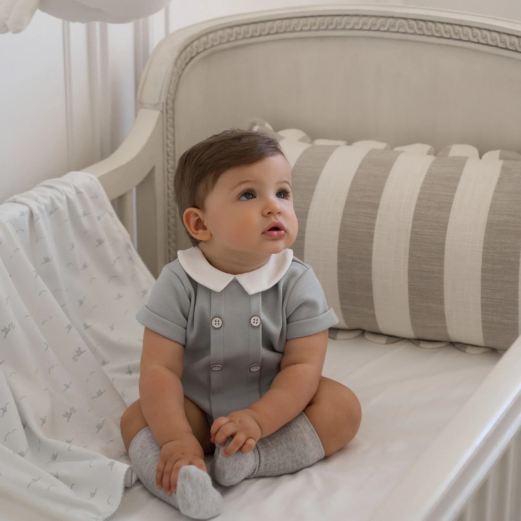 Gray Double Knit Button Front Bubble