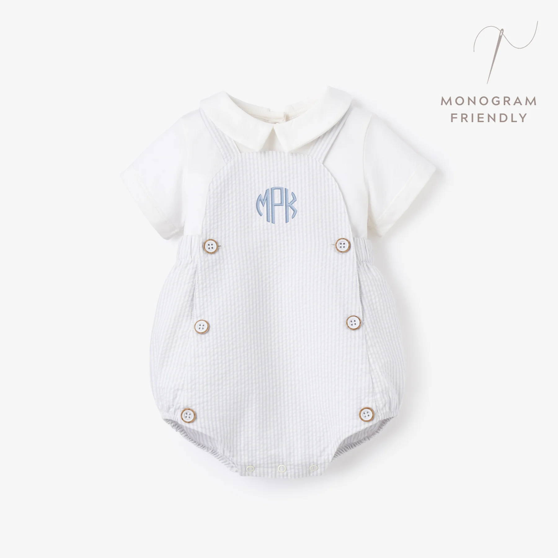 Blue Seersucker Overall Bubble + Collared Shirt