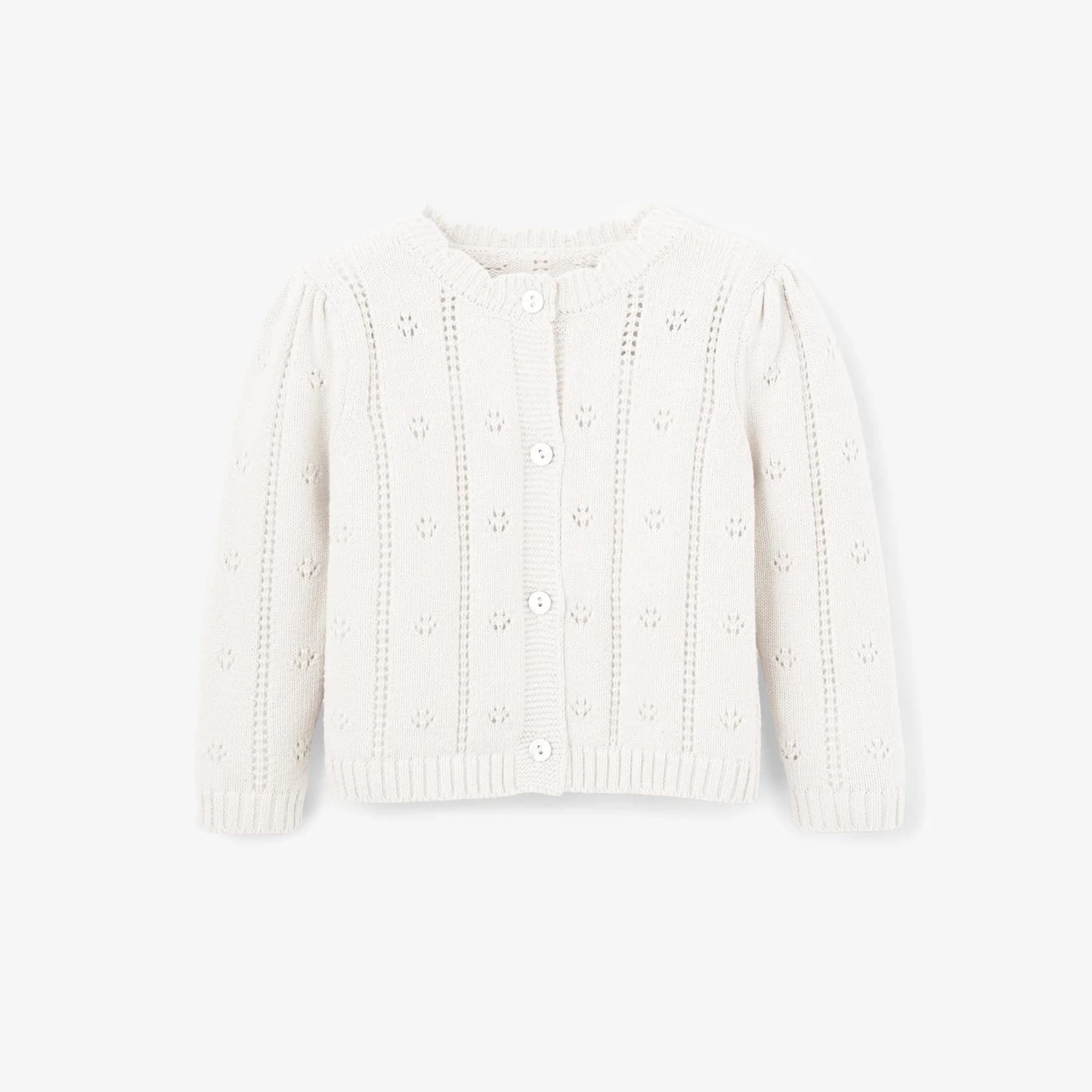White Pointelle Knit Baby Cardigan