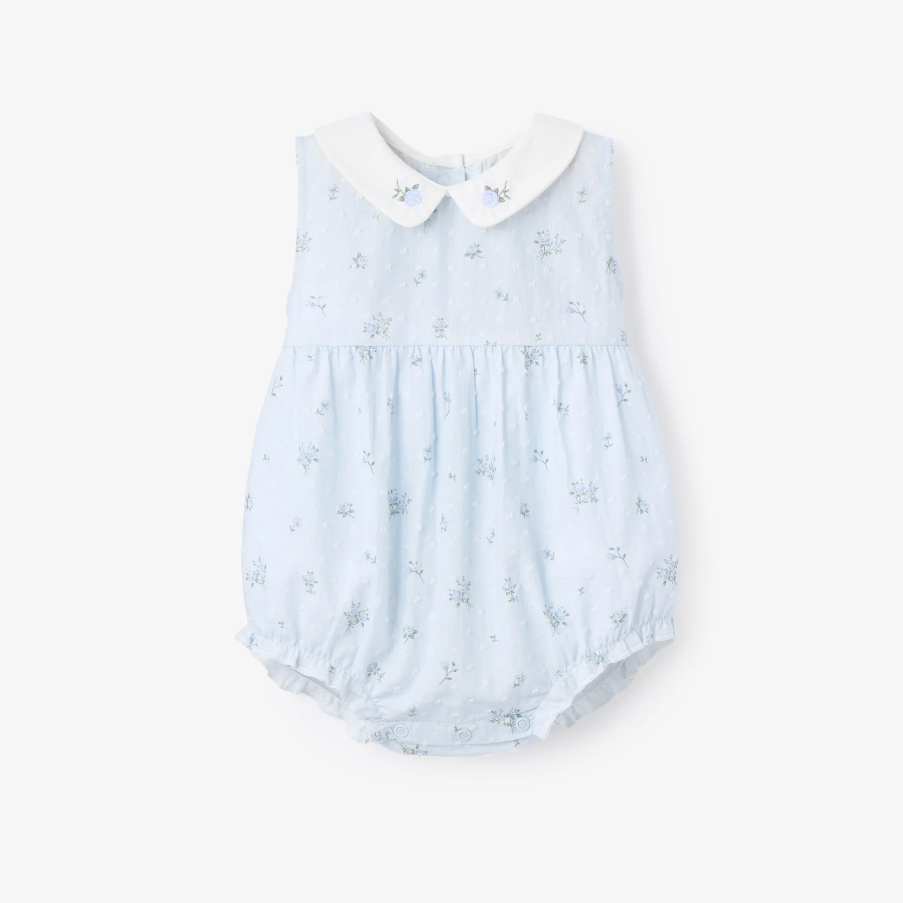 Blue English Rose Embroidered Collar Bubble