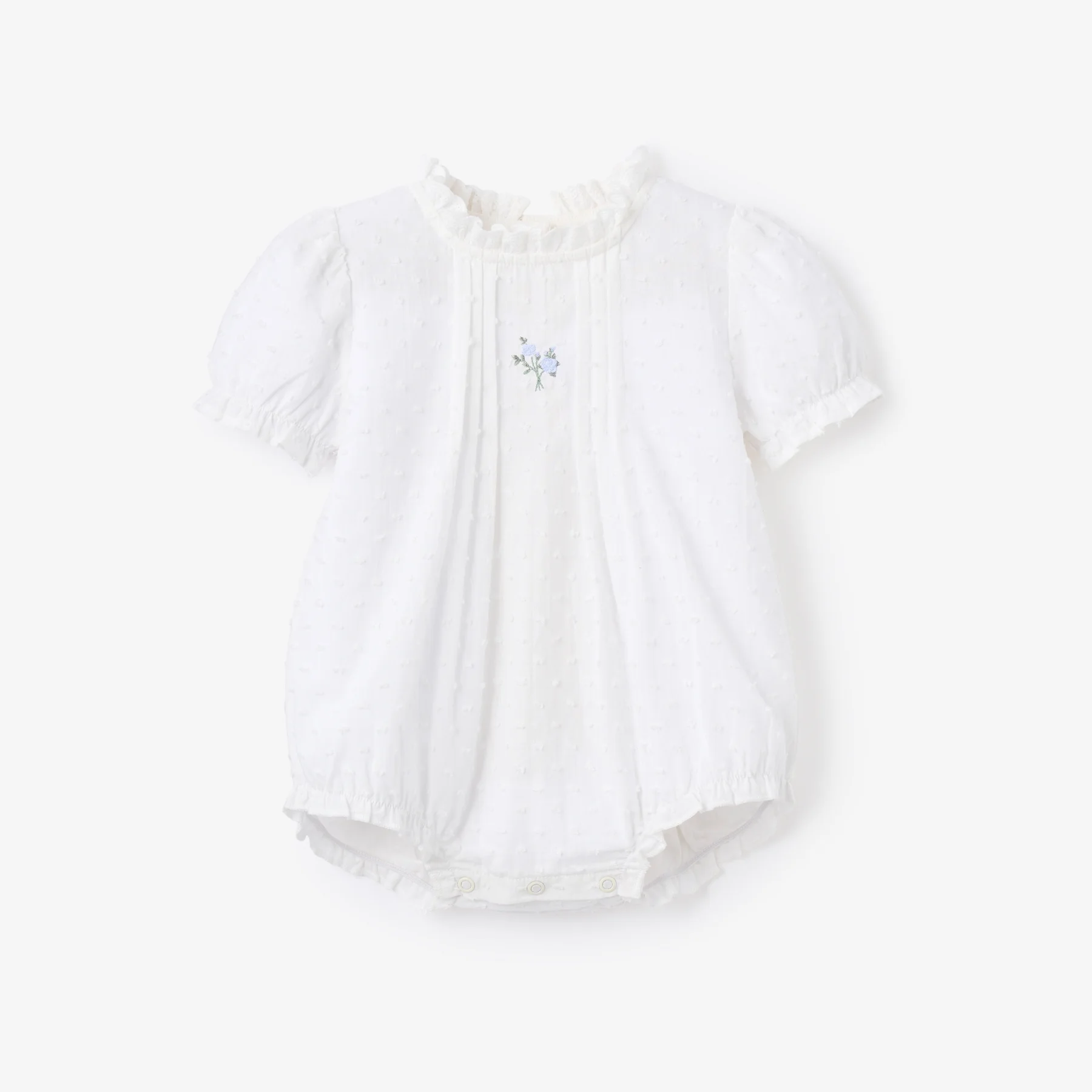 Swiss Dot Pintucked Bubble w/ Rose Embroidery