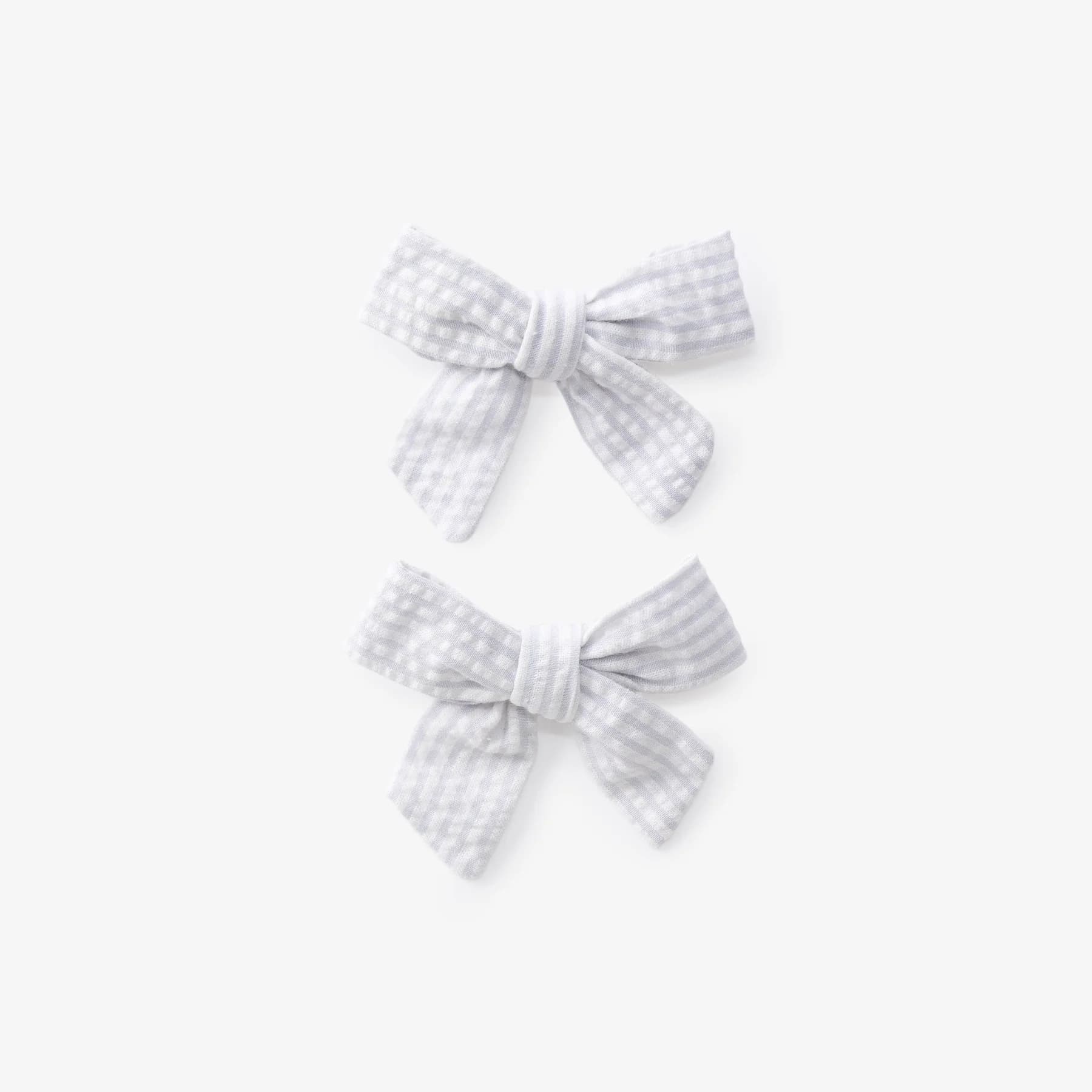 Blue Seersucker Bow Clip Set
