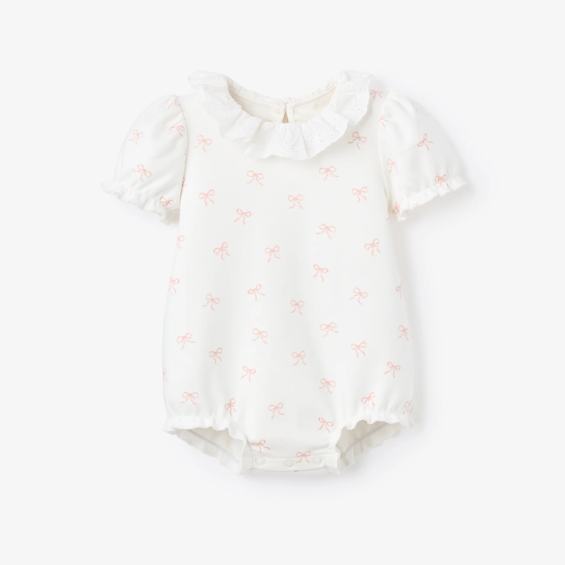 Pink Bow Double Knit Eyelet Lace Collar Bubble