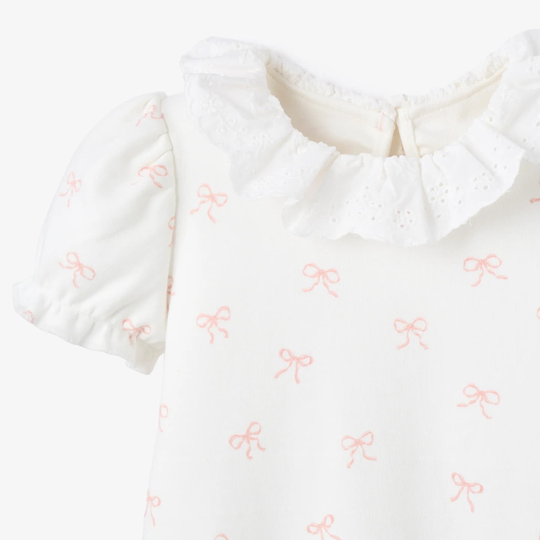 Pink Bow Double Knit Eyelet Lace Collar Bubble