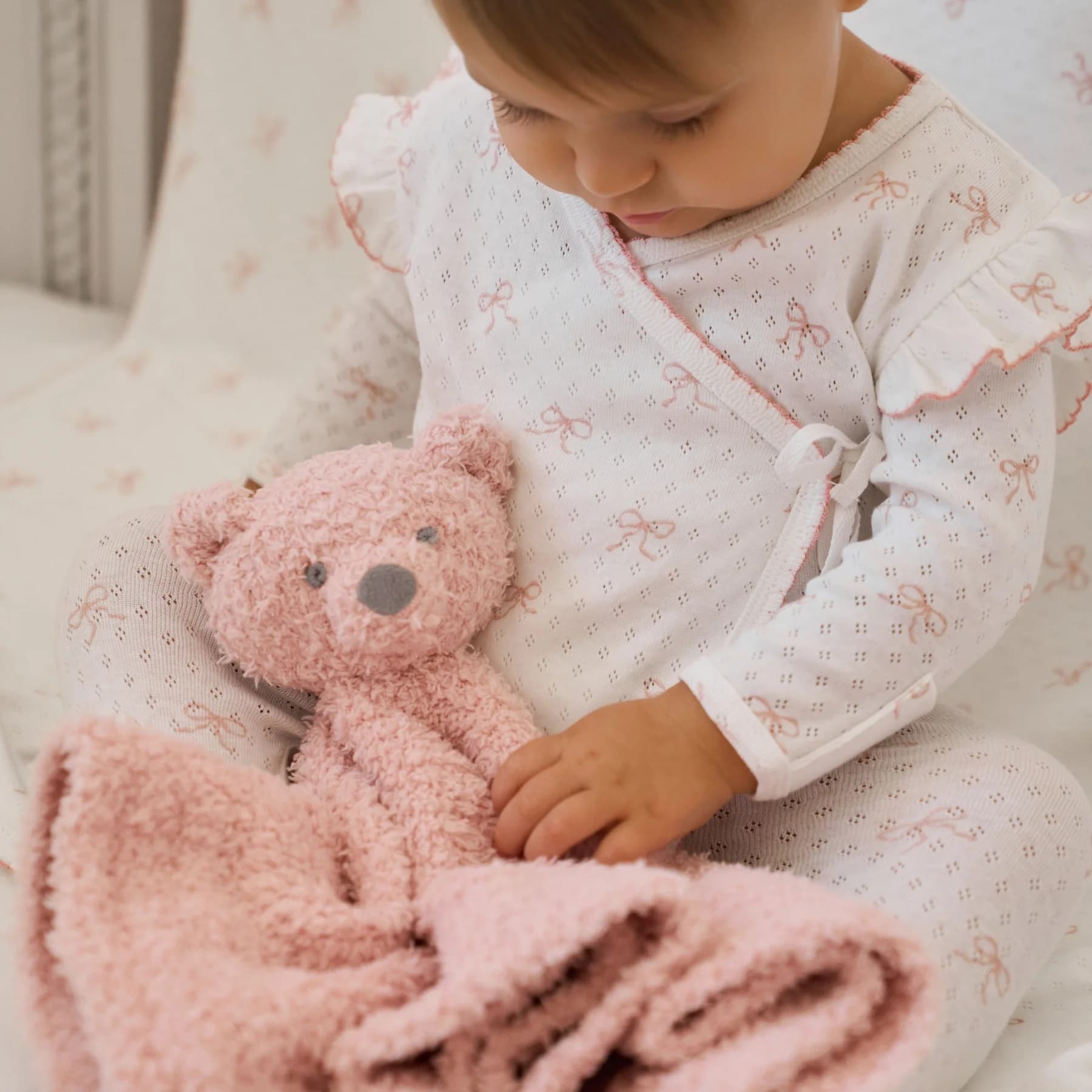 Pink Bow Organic Cotton Pointelle 3pc Bag Set